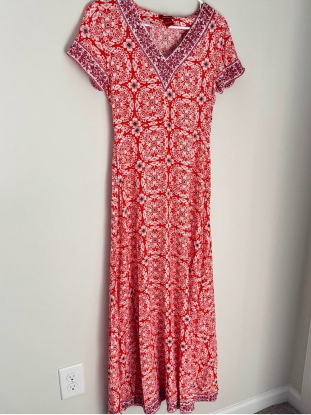 Sundance Red Orange Floral V-Neck Maxi Dress XS